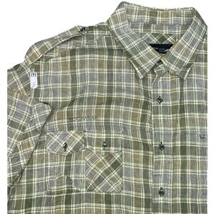 Rocawear Linen Blend Chest Flap Pocket Roll Tab Green Plaid Summer Shirt Men 3XL